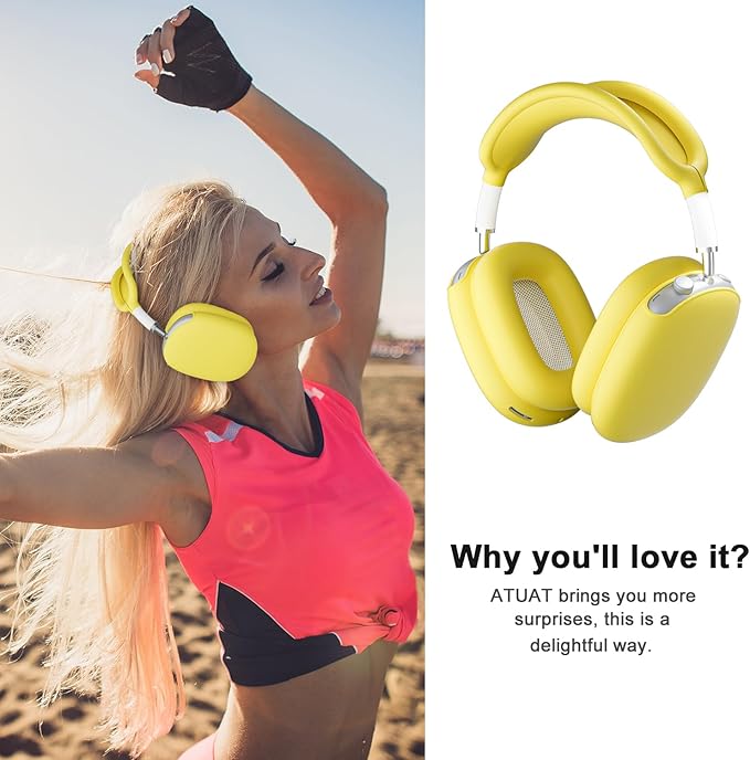 ATUAT for AirPods Max Headphones Case, Protective Silicone Case Cover Skin Accessories Anti-Scratch for Women Men for Apple AirPods Max 2024/2020 (USB-C/Lightning), Yellow