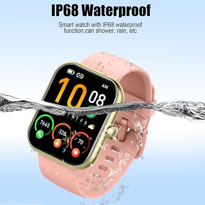 Smart Watch for Men Women (Answer/Make Call), 1.96" HD Fitness Tracker Running Watch, IP68 Waterproof,Pedometer, Sleep/Step/Activity/Heart Rate Monitor,110+ Sport Mode Smartwatch for Android,Pure Pink