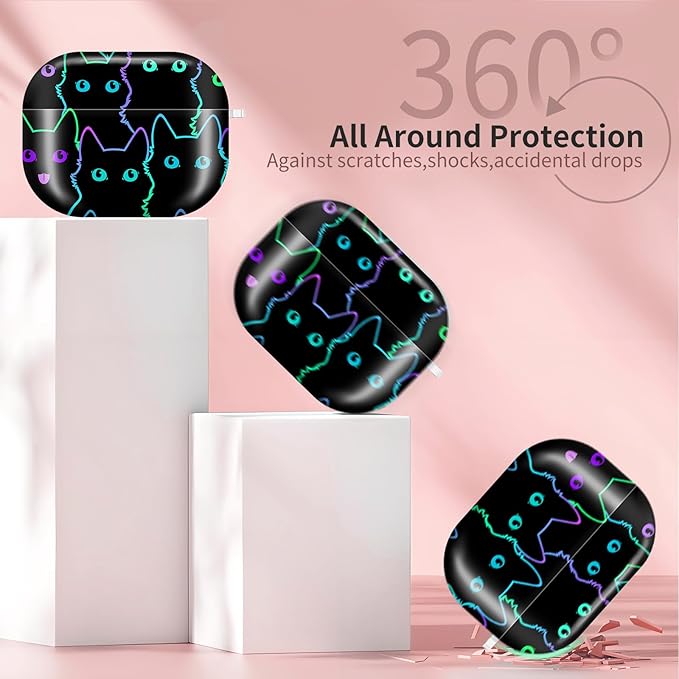 Compatible with AirPods Pro 3 (2025) Case, Airpod Pro 3 Protective Cover with Cute Golden Keychain for Girls & Women (Cute Lucky Black Cats)