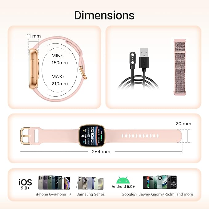 Fitpolo Smart Watch for Women, 1.85" AMOLED Fitness Tracker with Bluetooth Call, Heart Rate/Sleep/SPO₂ Monitor, 100+ Sports Modes, 3ATM Waterproof Smartwatch for Android/iPhone, Includes 2 Bands