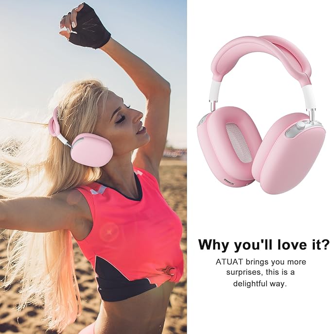 ATUAT for AirPods Max Headphones Case, Protective Silicone Case Cover Skin Accessories Anti-Scratch for Women Men for Apple AirPods Max 2024/2020 (USB-C/Lightning), Pink