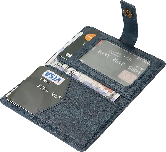 Ultra-Thin Magnetic Wallet Card Holder for iPhone and All MagSafe Protective Cases,Premium PU leather, powerful magnetic closure, stand function, 6 card slots (Blue)