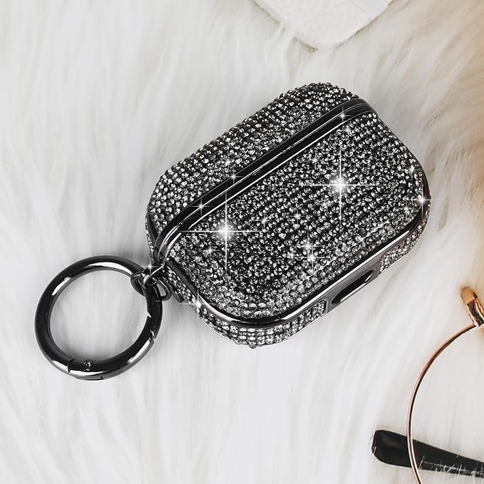 LUVI for AirPods Pro 3 Diamond Case Rhinestone Bling Glitter Crystal Shiny Sparkle Cute for AirPods Pro 3 Cover for Girls Women Wireless Charging Luxury Skin Black