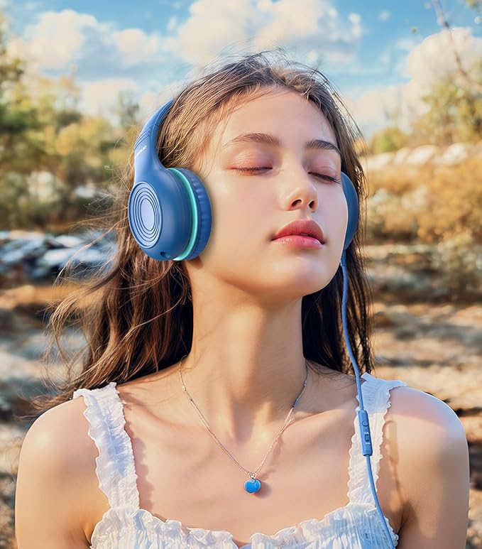 Upgrade USB Type C Kids Headphones, Wired Headphones for Kids with Microphone for Boys Girls, Adjustable 85dB/94dB Volume Limited (Navy/Blue)