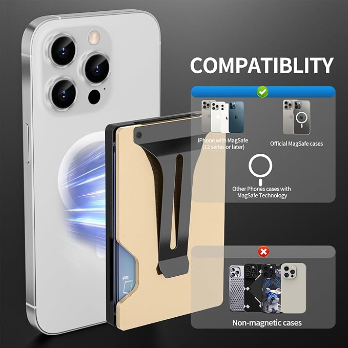 Magnetic Phone Wallet with Apple MagSafe - Metal Card Holder with AirTag Holder, RFID Blocking & Money Clip Mag Safe Wallet for iPhone 16 15 14 13 12 Pro Max/Pro/Plus/Mini