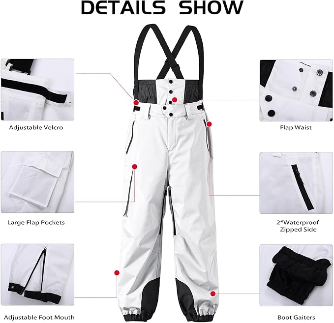 YEEFINE Mens Snow Ski Bibs Pants Baggy Snowboard Overall Insulated Windproof Waterproof Winter Warm Comfy Loose Ski Pants