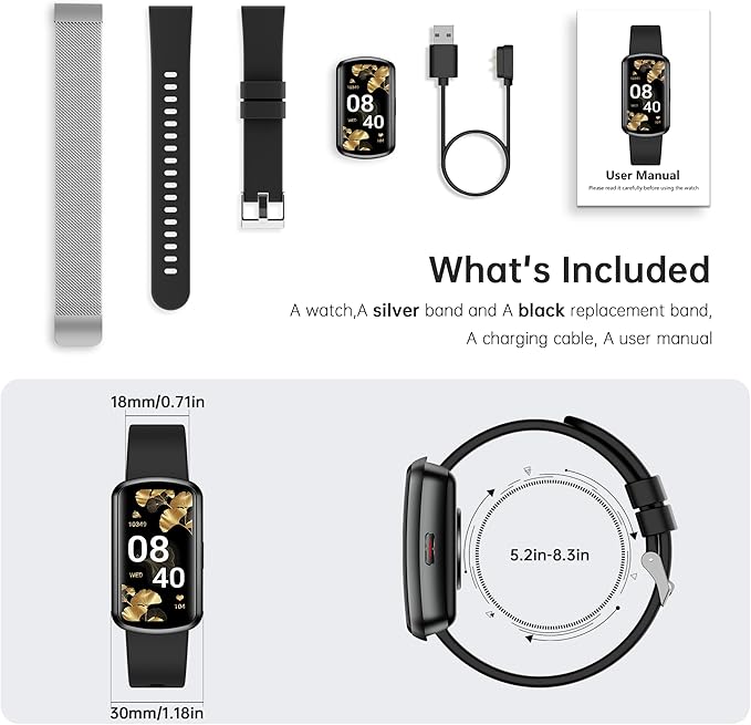 Health Fitness Tracker with 24/7 Heart Rate, Smart Watch with Blood Pressure and Blood Oxygen Monitor, Bulit-in 120+ Sport Mode, Sleep Tracking Waterproof Activity Tracker for Women Men (Metal Silver)