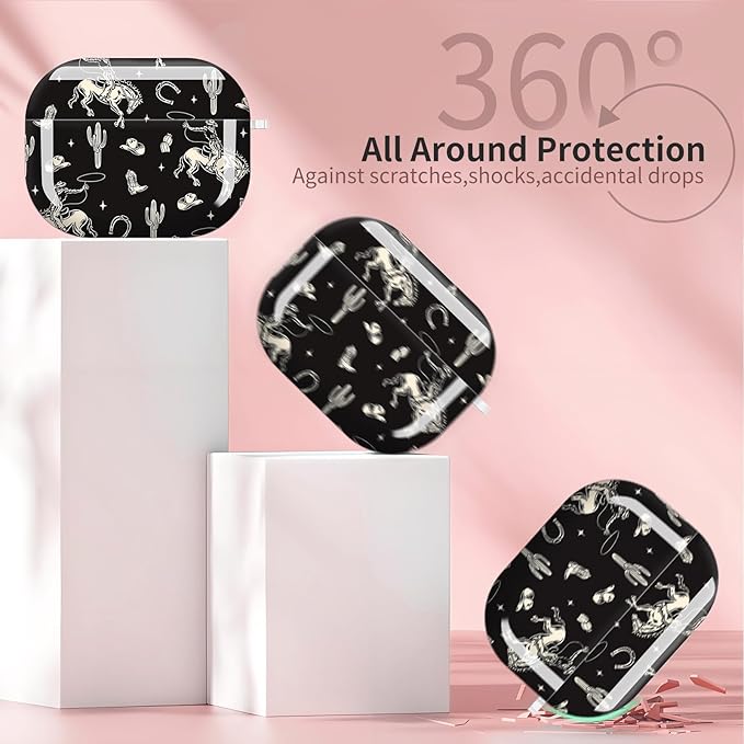 Compatible with AirPods Pro 3 Case 2025 for Women Girls – Cute Shockproof Protective Cover with Gold Round Buckle, Anti-Drop Soft Case for AirPod Pro 3rd Gen (Cute Cactus Cowboy)