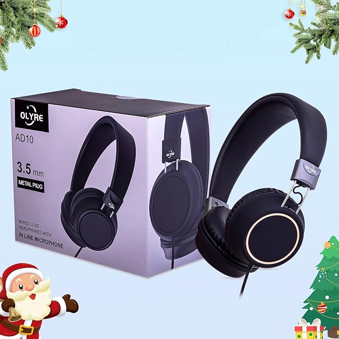 Olyre Kids Foldable Headphones, Toddler Headphones with Cord for School Plane Travel, Lightweight Stereo Wired Children Earphones with HD Mic for Boys Girls for Computer Cellphone Tablet - Black