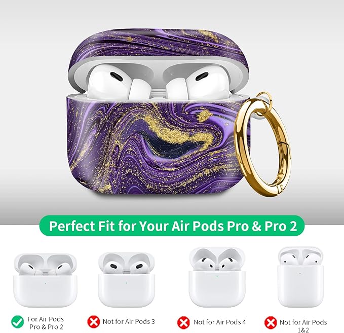 Compatible with Airpod pro 2nd/1st Generation Case Cover with Gold Round Keychain Cute Pattern Hard & Anti Slip Cover for Men Women & Girls(Purple Mountain)