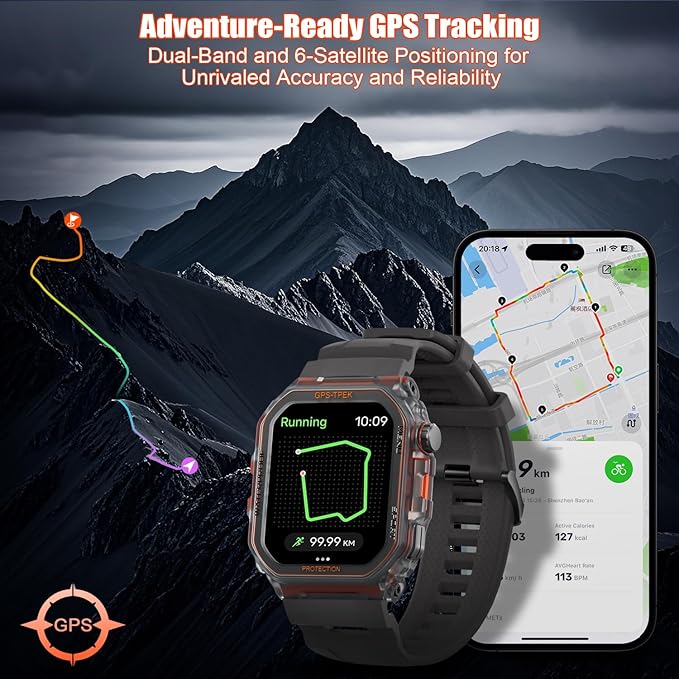 Military Smart Watches Built-in GPS, 100+ Sport Modes for Men with, Smartwatch for Android Phones and iPhone, 1.75" HD Screen Bluetooth Call 24/7 Heart Rate/Sleep/Stress