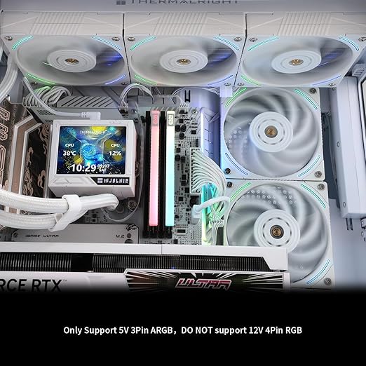 Mjolnir Vision 360 ARGB White CPU Water Cooler,3 PWM Fans Water Cooling System with 2000PRM,for AM4/AM5&Intel LGA1851/1700, Magnetic Detachable LCD Screen with 320 * 240 Resolution