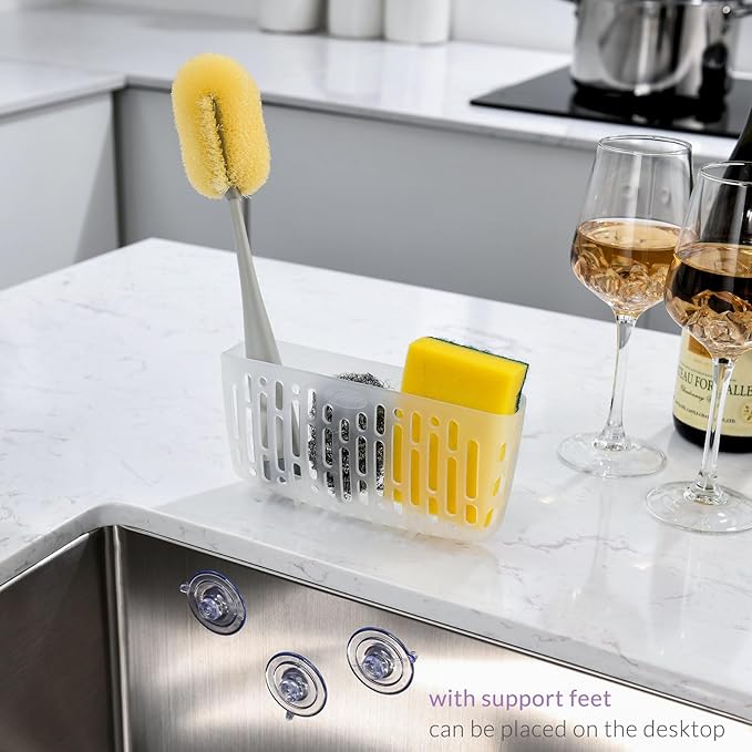 simpletome Sink Caddy Basket, Sinkware Organizer, 3X Strong Suction Cups Or Countertop, Transparent