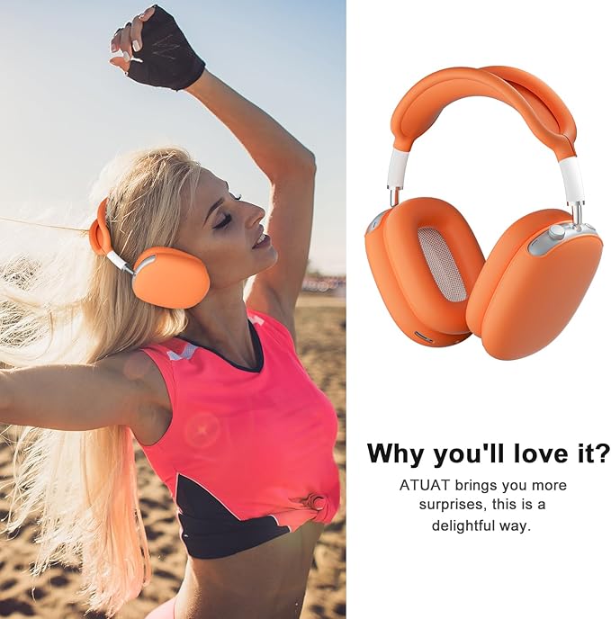 ATUAT for AirPods Max Headphones Case, Protective Silicone Case Cover Skin Accessories Anti-Scratch for Women Men for Apple AirPods Max 2024/2020 (USB-C/Lightning), Orange