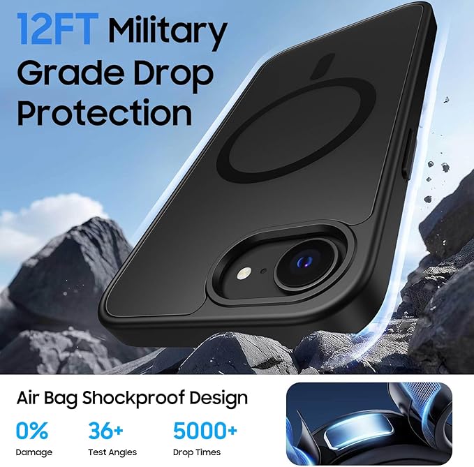 Magnetic for iPhone 17e Case & iPhone 16e Case with Detachable Wallet, Compatible with MagSafe, Military Protective Slim Phone Cover with Card Holder, Black