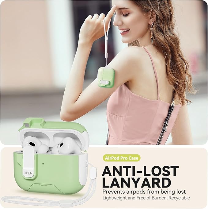 for AirPods Pro Case with Phone Stand,Secure Lock Case Compatible with Airpods Pro 2nd/1st Generation Case, Drop-Proof Case Cover with Cleaner and Lanyard for Women Girly (Pistachio Green)