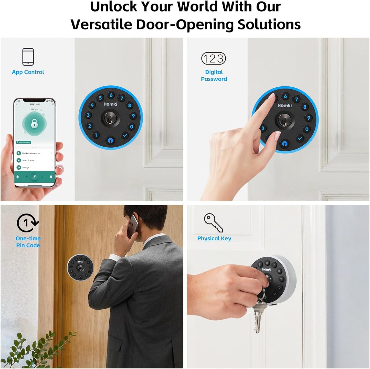 Keyless Entry Smart Door Lock – Keypad, App Control, 150 Codes, Auto Lock, Silver