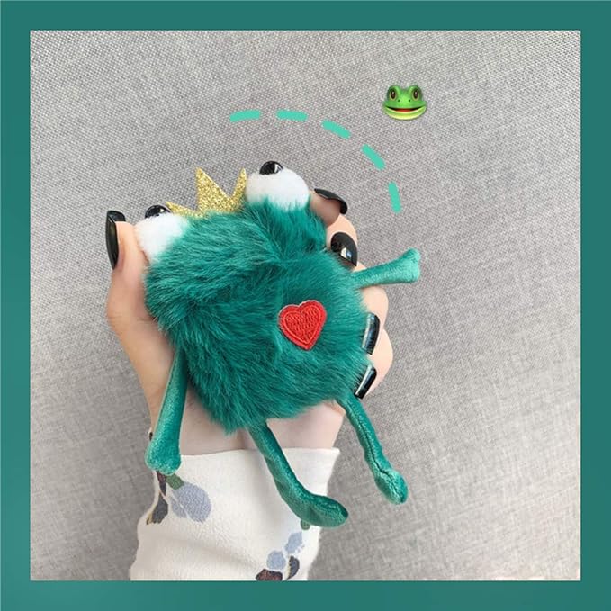 Yatchen Plush Case Compatible with AirPods 1&2, Cute 3D Cartoon Frog Design Funny Cover with Keychain Protective Case for AirPods 1&2 Frog Green
