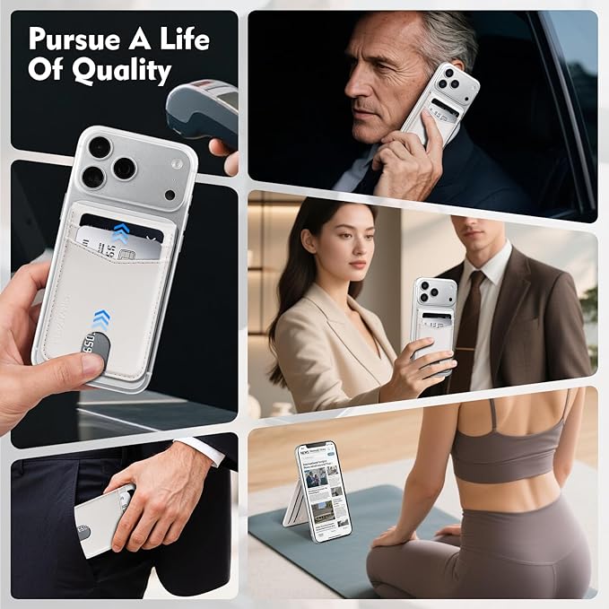 Compatible with Magsafe Case with Card Holder for Men Women Magnetic Ultra-Thin Wallet Bracket Adjustable Bracket for iPhone 17/16/15/14/13/12 Pro/Pro Max/PlusSeries,White