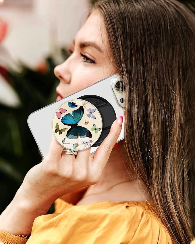 Kidcube Magnetic Phone Grip Compatible with Magsafe - Cell Phone Grip Stand Ring Holder Magnet Kickstand Removable Accessories for iPhone 16 Pro Max/16/15/14/13/12 Series Girls Cute Girly Butterfly