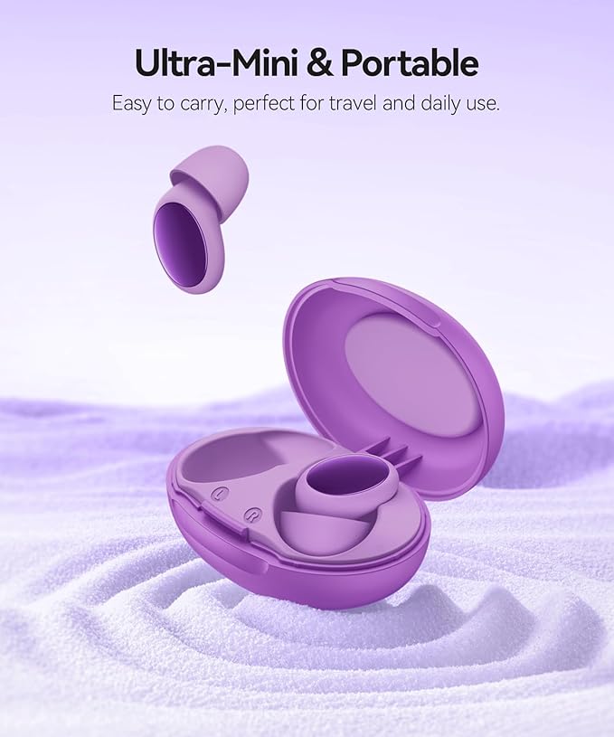 45dB Ear Plugs for Sleeping Noise Cancelling Ear Plugs for Noise Reduction & Snoring, Concerts, Earplugs for Sleep,Sider Sleepers Airplane, Silicone Earplugs Reusable Concert Ear Plug Case LilacPurple