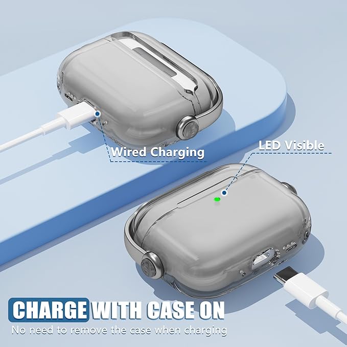 for Airpods Pro 3 Case,Safety Lock Cases for Apple Airpod Pro 3 (2025) with Phone Stand & Cleaner Kit,Drop Protection Air pods Pro3 Case Cover for Men Women with Keychain,Clear Black