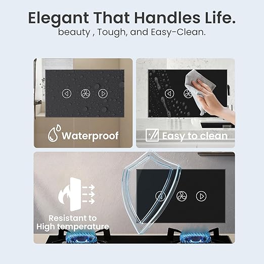 Smart Fan Switch Neutral Wire Required, 2.4GHz WiFi Dimmer Light Switch with Remote Voice Control, Tempered Glass Panel, Compatible with Alexa and Google Home, Black WiFi Fan