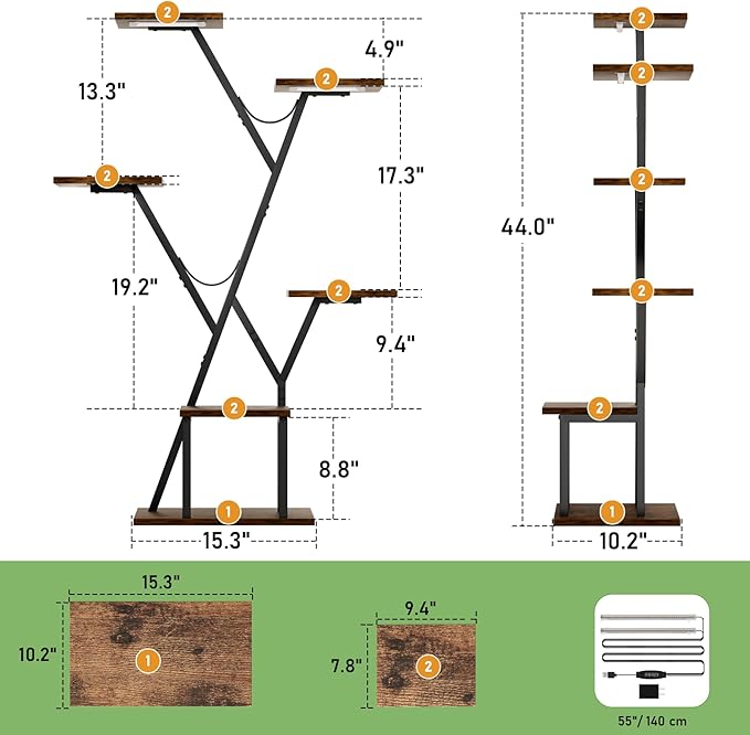 Plant Stand Indoor with Grow Lights, 44" Corner 5 Tiered Plant Shelf for Indoor Plants Multiple,Flower Stand Display Rack for Living Room, Patio, Balcony