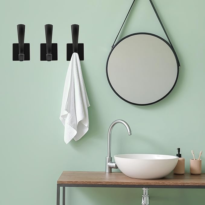Black Coat Hooks for Wall Hanging, Bath Robe Hook Heavy Duty Thick Towel Hooks, Wall Mount Hooks Bathroom Entryway Mudroom Hooks for Hanging Coats Key Robe Hat Backpack (12 Pack, Black)