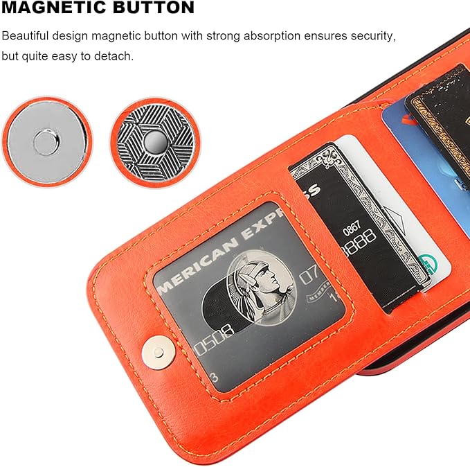 KIHUWEY Compatible with iPhone 17 Case Wallet with Credit Card Holder, Flip Premium Leather Magnetic Clasp Kickstand Heavy Duty Protective Cover for iPhone 17 6.3 Inch (Orange)