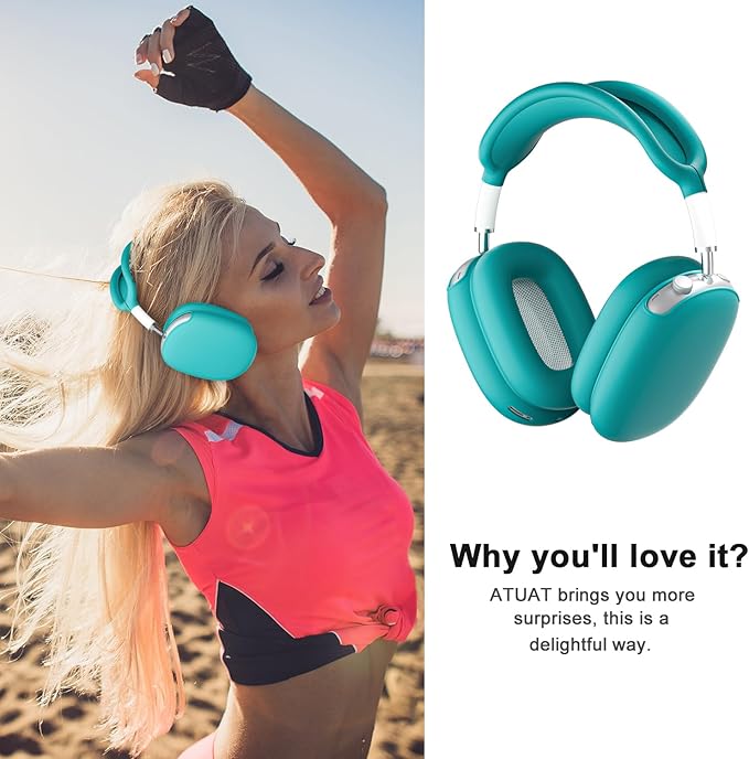 ATUAT for AirPods Max Headphones Case, Protective Silicone Case Cover Skin Accessories Anti-Scratch for Women Men for Apple AirPods Max 2024/2020 (USB-C/Lightning), Teal