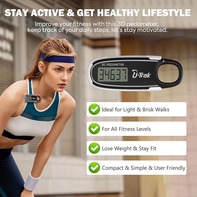 3D Pedometer for Walking with Removable Clip and Carabiner Simple Step Counter for Walking Accurate Clip On Step Tracker for Men Women Kids