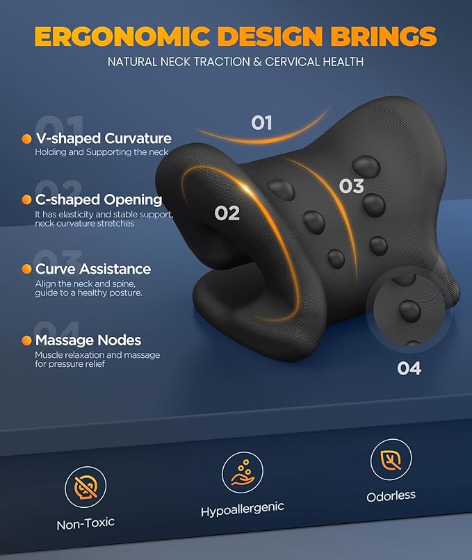 Graphene Magnetic Neck Stretcher for Deeper Pain Relief, Instant Heating Pad Cervical Traction Device Pillow, Neck Massager for TMJ Tension Muscle Migraine, Relax for Women, Mom, Men