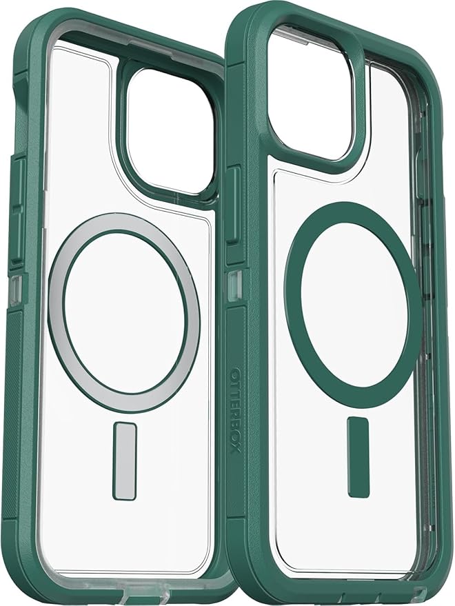 OtterBox iPhone 15, iPhone 14 & iPhone 13 (Only) - Defender Series XT Clear Case - Velvet Evergreen (Clear) - Snaps to MagSafe - Screenless - Rugged - Lanyard Attachment - Non-Retail Packaging