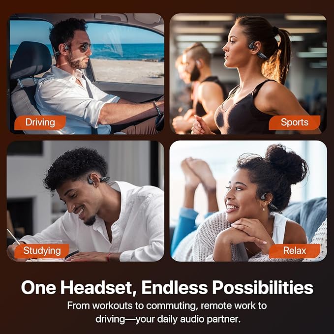 Bone Conduction Headphones, Open Ear, Bluetooth V6.0, IPX5, Sweat Resistant,10Hrs Playtime, Comfortable Fit Sports Wireless Earbuds with Built-in Mic for Running, Gym, Cycling, Outdoor, Black