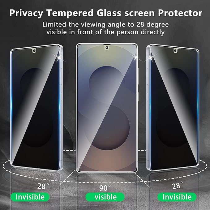 3 Pack Privacy Screen Protector Designed for Samsung Galaxy S25 Ultra,Full Coverage Anti-Spy Tempered Glass Film,9H Hardness,Anti-Fingerprint,Bubble Free,Easy to Install