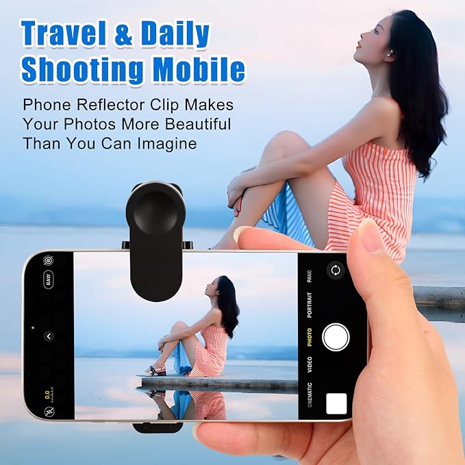 Smartphone Camera Mirror Reflection Clip Kit, Mirror Reflection Clip, Smartphone Selfie Reflector - Adjustable HD Glass Reflection Mirror, Travel Size for Creative Photography (Black)