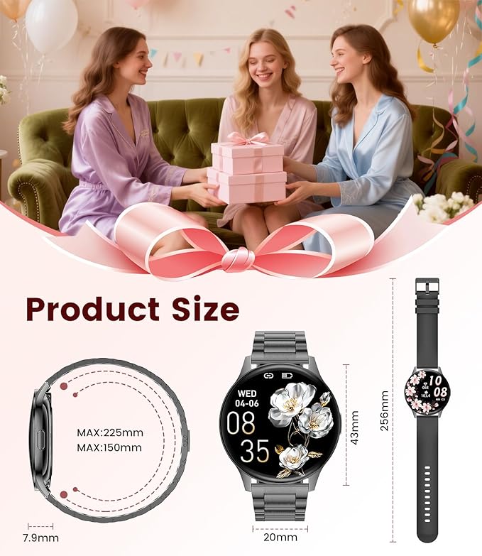 LIGE Smart Watches for Women, Call/Reminders, 1.43" AMOLED Ultra-Thin Activity Trackers with Heart Rate/Sleep/SpO2 Monitor, 100+ Sports Modes Fitness Watch for iOS Android, Black Steel