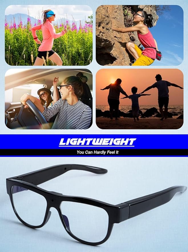 Camera Glasses Smart Video Glasses,HD 1080p Recording Outdoor Sport Glasses with Camera Wearable Eyeglass Built-in 32G Memory Card,Perfect for Outdoor Travel, Driving, and Hiking. (Retro)