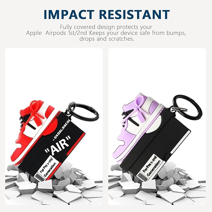 for Apple AirPods Pro 2nd Generation Case,Cute Cartoon Shoe Box Soft Silicone Protective Cases for AirPods Pro 2 Case with Keychain for Women Men, A-Red+Purple,2Pack