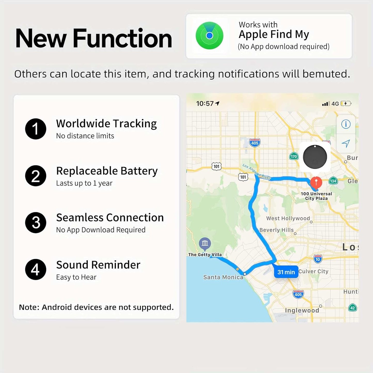 Techloop Living Mini GPS Tracker – No Subscription, Works with Apple Find My (iOS) · 4-Pack