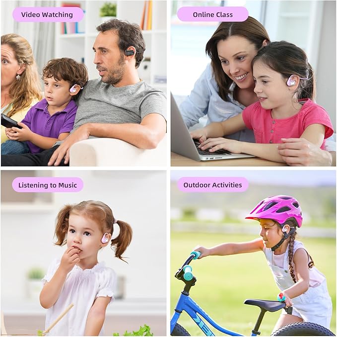 Kids Headphones, LK15 Open Ear Bluetooth Headphones with Air Conduction, Ultra-Light, 85dB Volume Limiting Wireless Headphone for Children Teens Boys Girls (Purple)