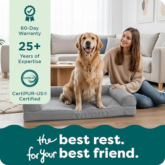 FurHaven Cooling Gel Dog Bed for Large Dogs, L-Shaped Chaise with Cool Gel-Top Foam with a Solid Orthopedic Foam Base for Joint Support, Removable Washable Cover, Jumbo/XL, Plush & Suede, Stone Gray