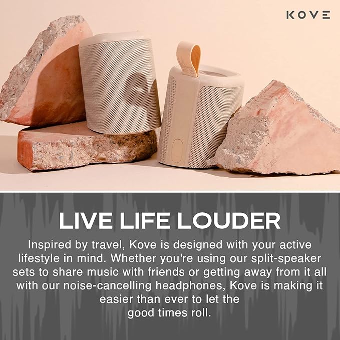 KOVE Commuter 2 Portable Speaker - Terracotta Speakers, Wireless with HD Louder Volume, Deep Bass Subwoofer, Microphone, IPX7 Water Resistant - Perfect Boom Box for Home, Outdoor or Travel
