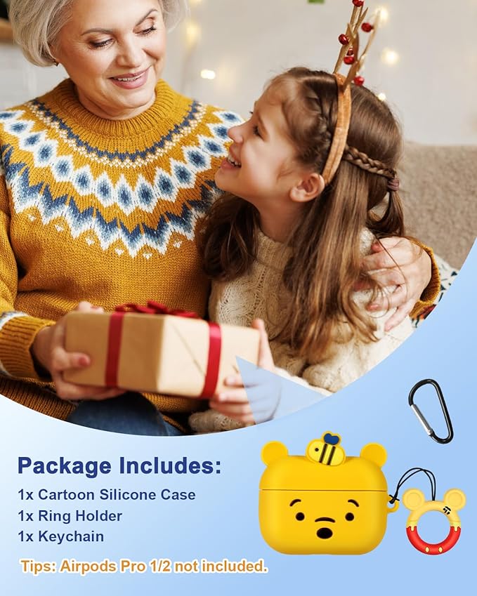 Boaretiu for AirPods Pro/Pro 2nd Generation Case - Cute Kawaii Yellow Bear with Keychain for AirPods Pro & Pro 2 Case Cover Funny 3D Soft Silicone Fun Cool for Girls Women Teens Boys