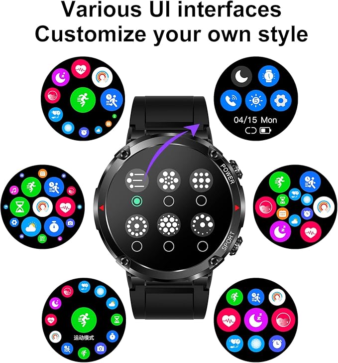 Smart Watch for Men, Bluetooth Call, Waterproof Fitness Tracker, Heart Rate/Sleep Monitor, 22 Sports Modes