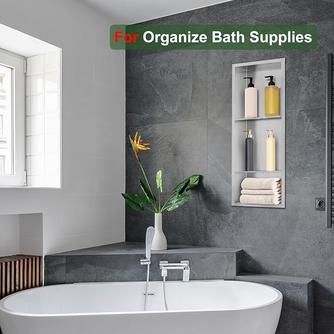 Shower Niche, Stainless Steel Elegant Bathroom Niche, No Tile Needed Recessed Shower Shelf Organizer for Storage