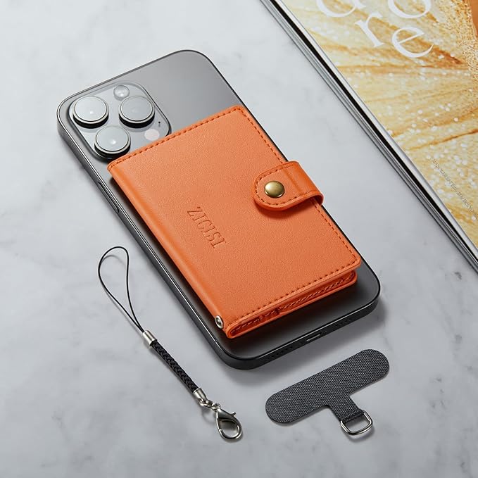 for Apple Magsafe Wallet,PU Leather Magnetic Wallet for iPhone 16/15/14/13/12 pro Max/Mini/plus,5 Card Holders with RFID Blocking (Orange)