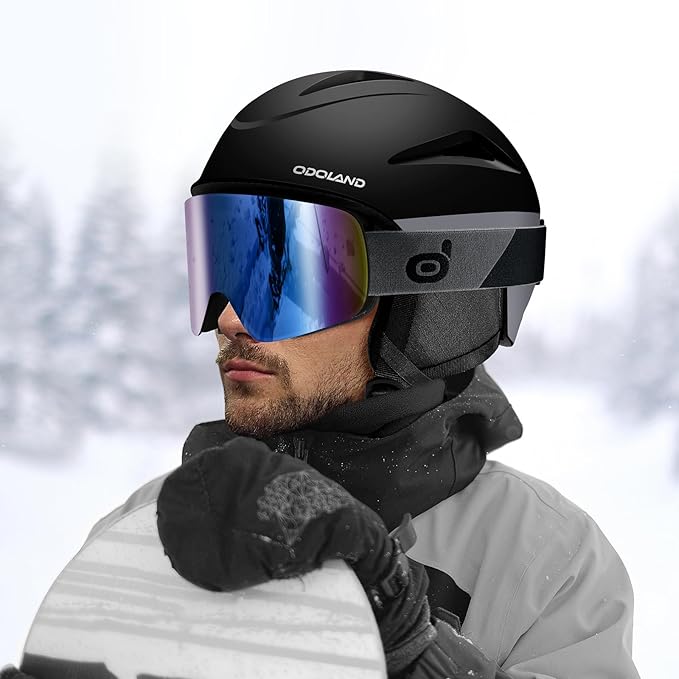 Odoland Ski Helmet, Snowboard Helmet with Ski Goggles for Adults and Youth, Audio Compatible, Shockproof, Windproof, Safety Snow Sports Helmet and Protective Glasses for Men Women