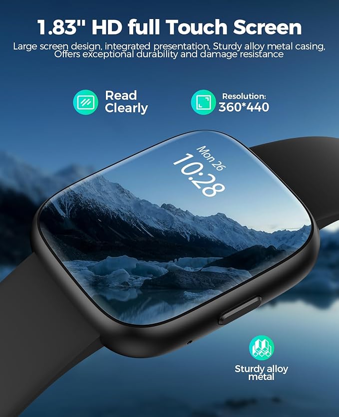 SOUYIE Smart Watches for Men with Bluetooth Calls, Alexa Built-in, 1.83" HD Customizable Screen, Heart Rate, SpO2 & Sleep Tracker, 100+ Sport Modes, Fitness Watch for Android & iPhone